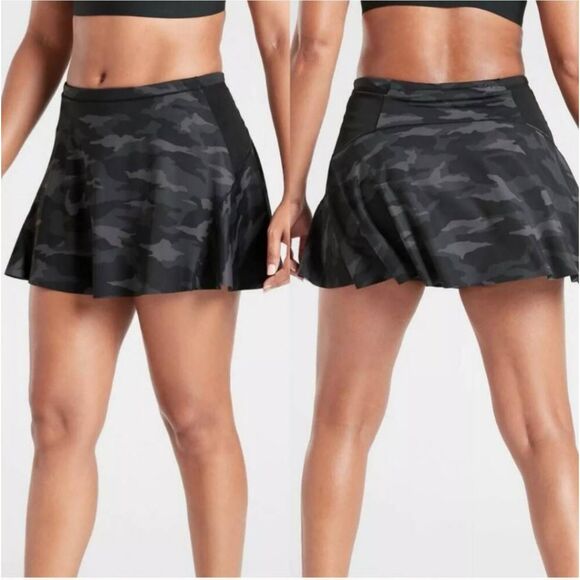 Athleta Match Point Skort Sz M‎ Black Camo Stretchy Flowy Sporty Tennis Athletic - Picture 1 of 14